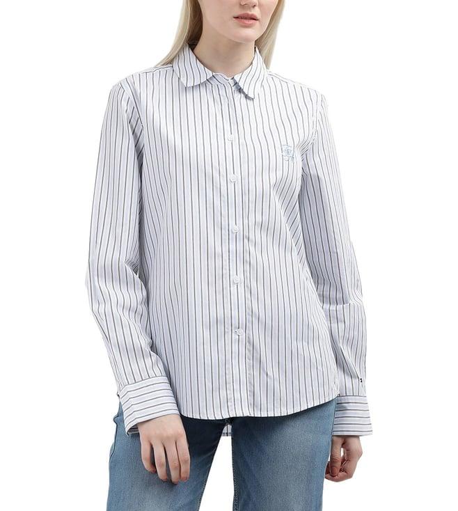 tommy hilfiger womens classic shirting stp & vessel blue stripes regular fit shirt