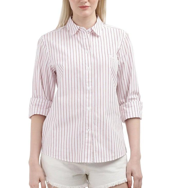 tommy hilfiger womens classic shirting stp & pink stripes regular fit shirt