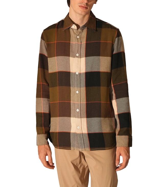 selected homme olive branch checked slim fit shirt