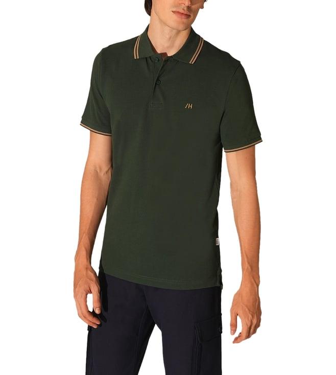 selected homme trekking green embroidered slim fit polo t-shirt