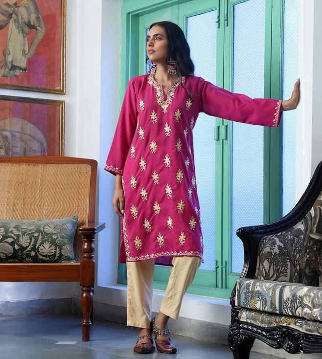 house of chikankari pink embroidered kurta