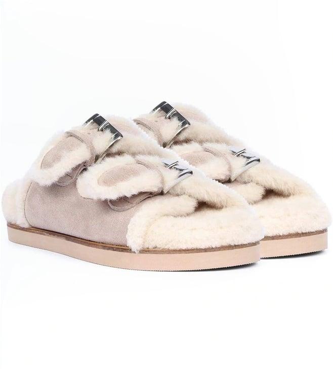 saint g fur taupe suede leather snug flats