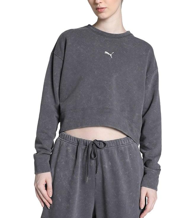 puma women's galactic grey dare to relaxed fit washed crew-neck sweatshirt