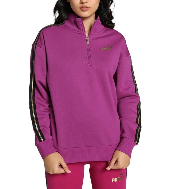 puma women's magenta gleam minimal gold half-zip crew-neck sweatshirt