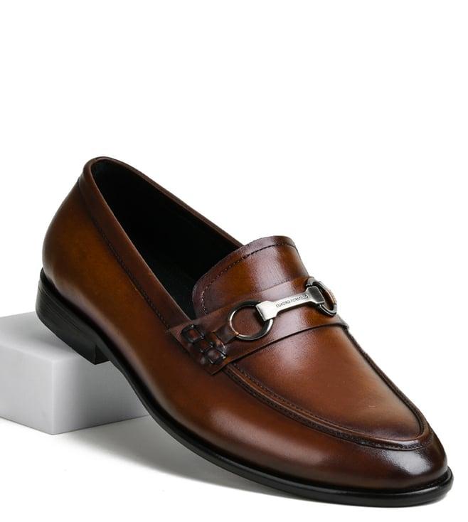 luxoro formello men's caiser penny trim mid brown loafers