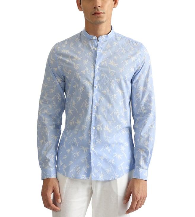 antony morato blue printed slim fit shirt