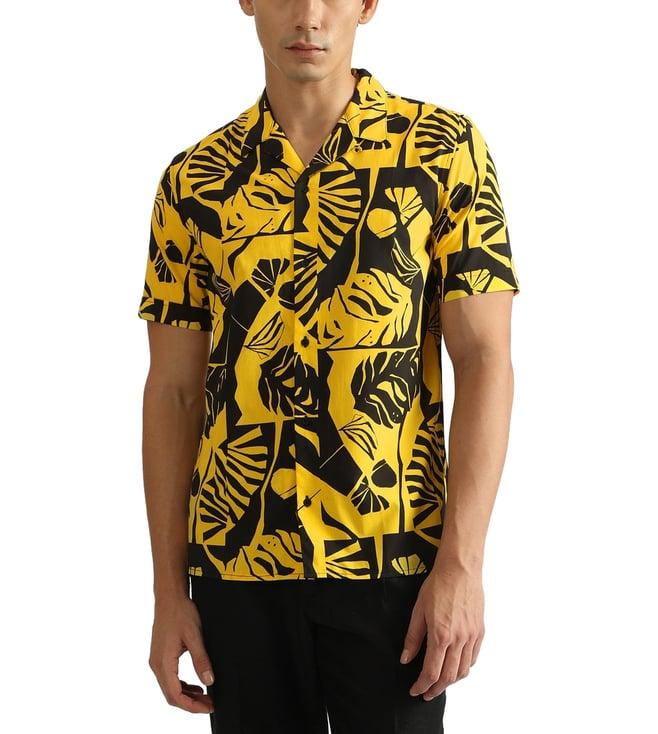 antony morato yellow printed straight fit shirt