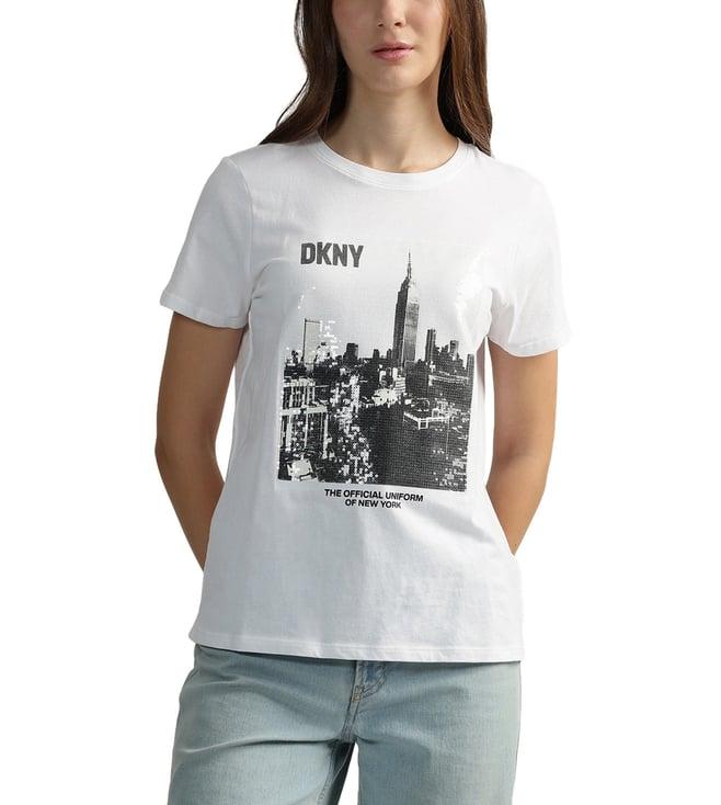 dkny white embellished logo regular fit t-shirt