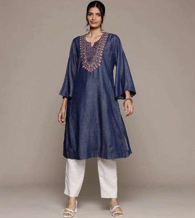 aarke ritu kumar blue cassandra solid kurta