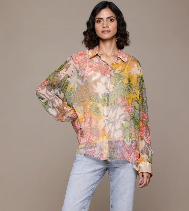 label ritu kumar multi floriane shirt with camisole