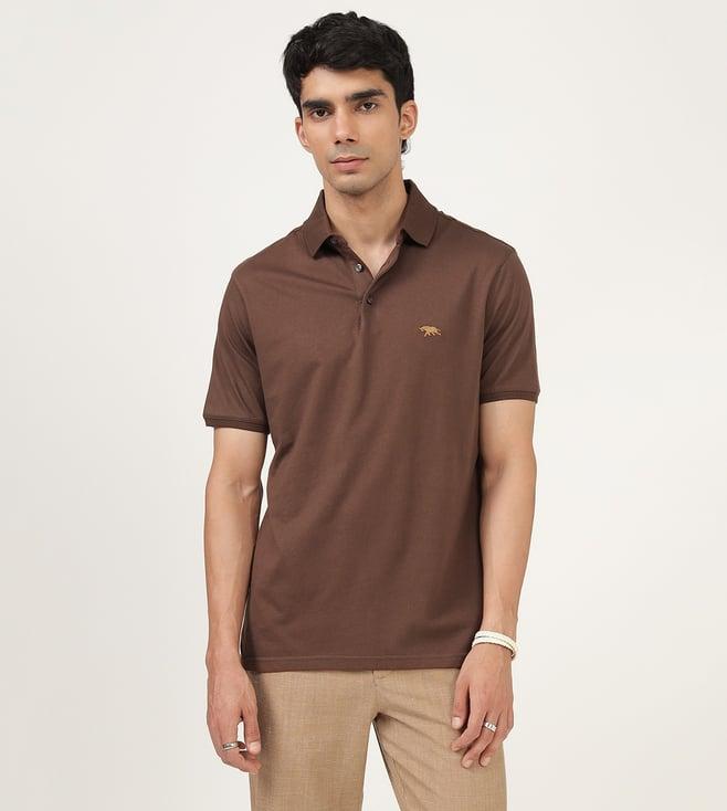 andamen signature brown regular solid polo t-shirt