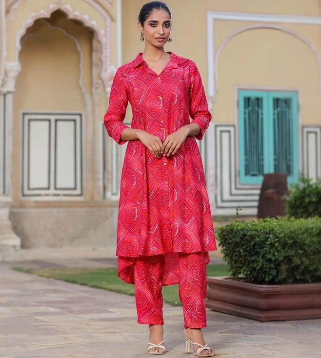 scakhi pink modal bandhani co-ord set tunic with pant