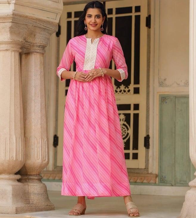 scakhi pink georgette leheriya gathered dress