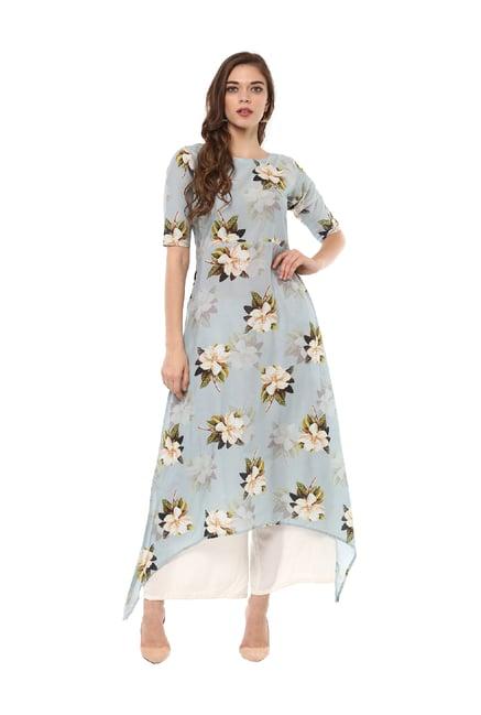 ahalyaa blue floral print cotton kurta