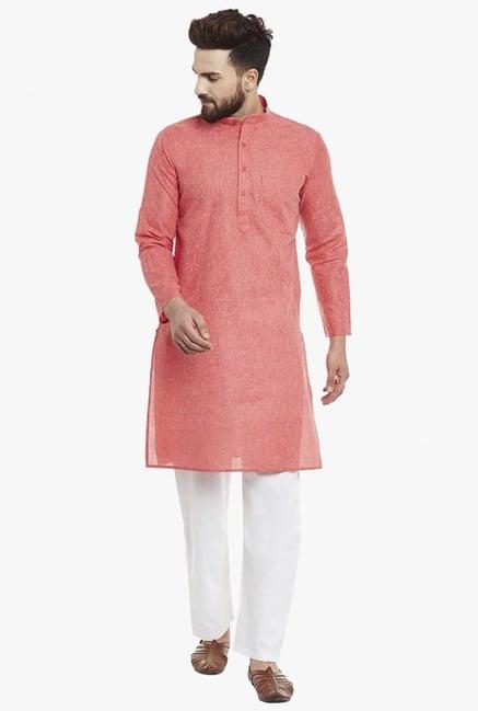 sojanya pink full sleeves linen blend kurta set