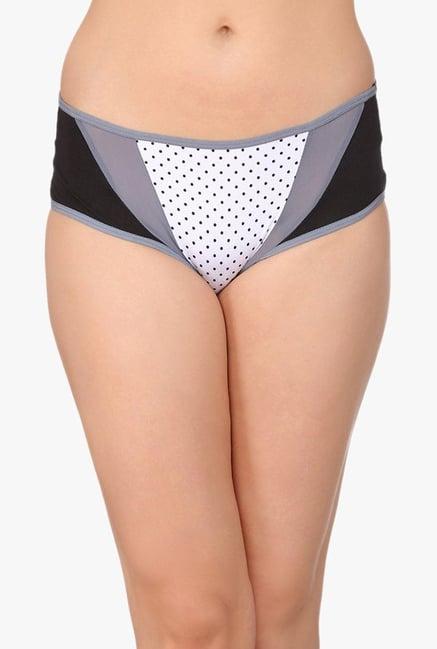 clovia off white & grey polka dot mid waist hipster panty