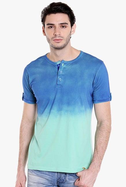 campus sutra blue half sleeves henley t-shirt