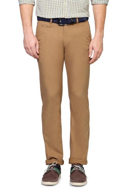 peter england brown mid rise cotton trousers