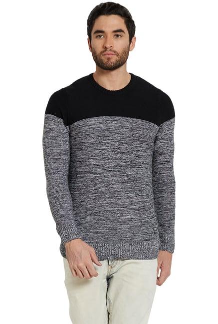 spykar black & grey slim fit sweater