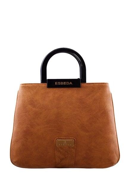 esbeda camel brown distressed handbag