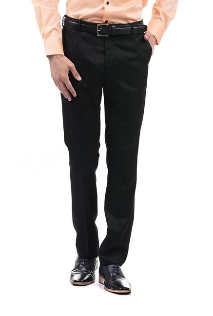 arrow black high rise regular fit solid trousers