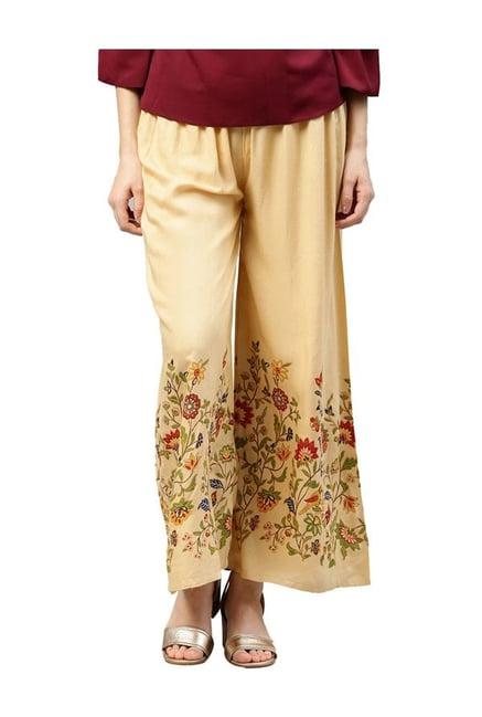 jaipur kurti beige printed rayon palazzo