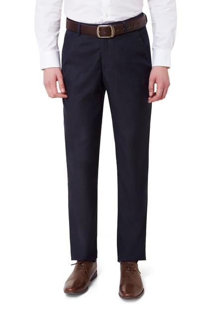 peter england navy slim fit trousers