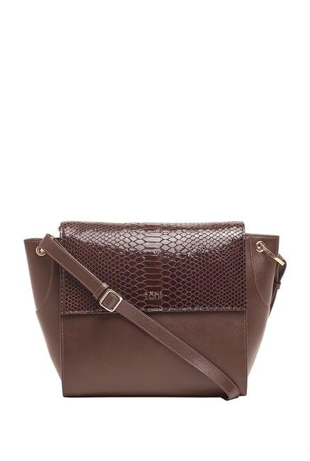 tohl chocolate brown textured leather flap sling bag