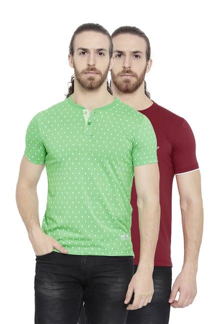 duke green & wine regular fit henley t-shirts (pack of 2)