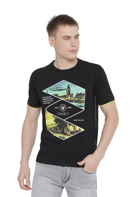 duke black regular fit printed t-shirt