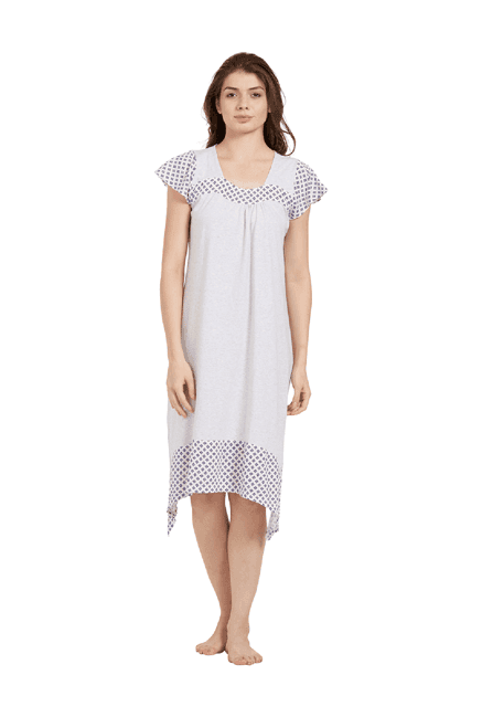 soie grey printed cotton night gown