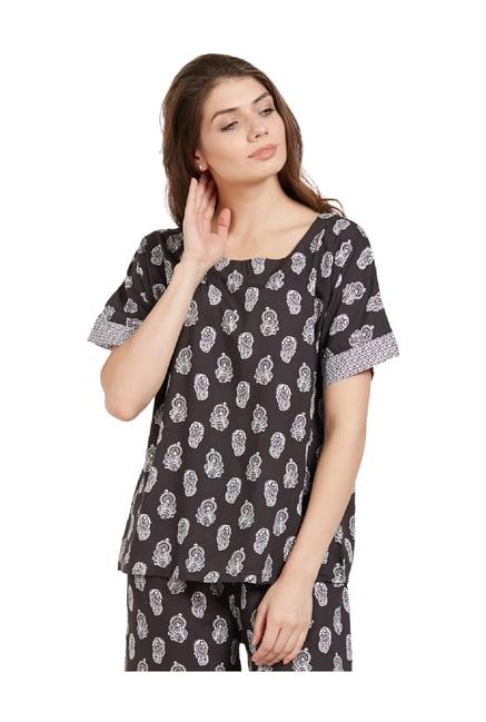 soie black printed rayon top