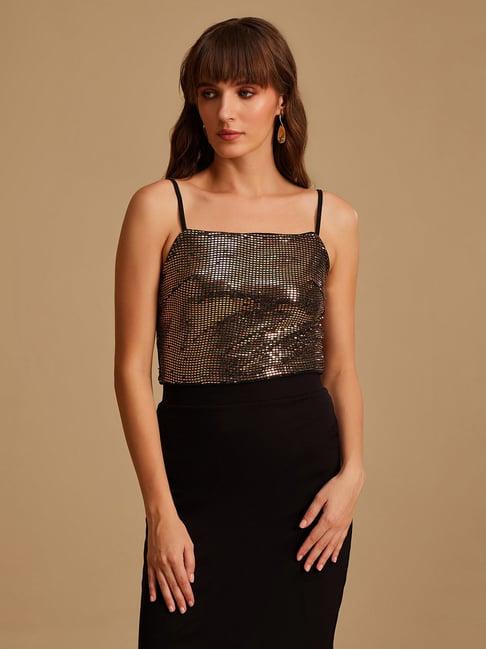 kazo stickon sequin crop top with straps