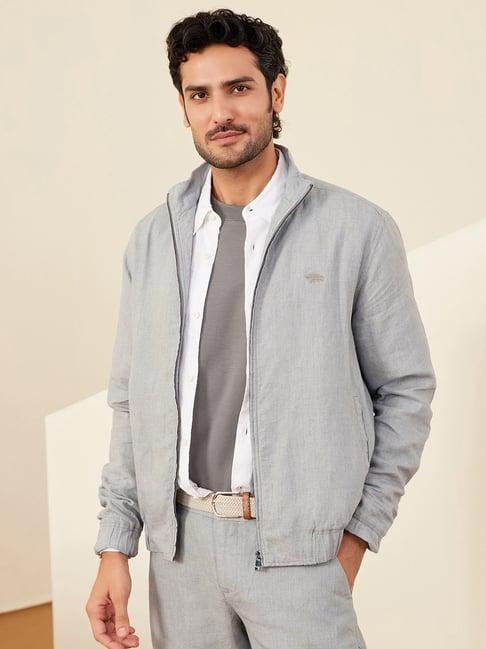 andamen grey 100% linen regular fit solid jacket