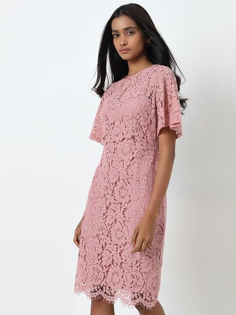 wardrobe by westside dusty pink floral lace a-line dress