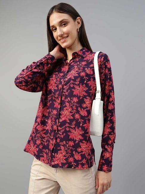 hancock purple & pink floral print formal shirt