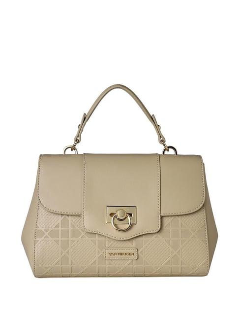 van heusen khaki geometric medium satchel handbag