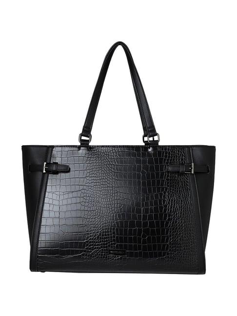 van heusen black textured medium tote handbag