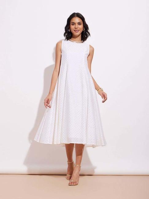 pink fort white embellished a-line dress