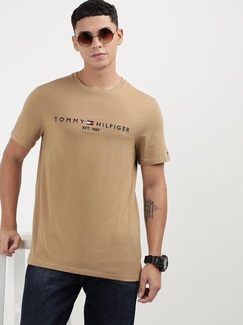 tommy hilfiger pinecone tan cotton regular fit graphic t-shirt