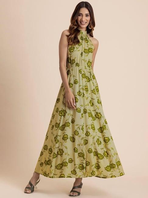 moomaya green floral print maxi dress