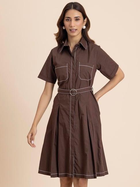 moomaya brown regular fit shirt dress