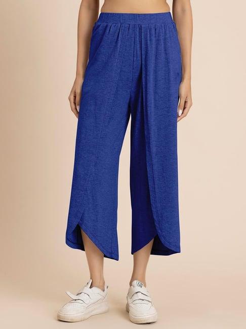 moomaya royal blue relaxed fit high rise crop pants