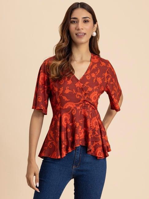 moomaya maroon floral print top