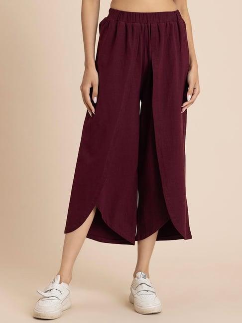 moomaya maroon relaxed fit high rise crop pants