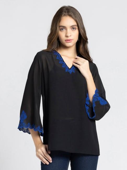 shaye black & blue embroidered kurti