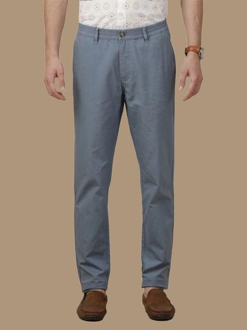 cavallo by linen club blue linen contemporary fit trousers