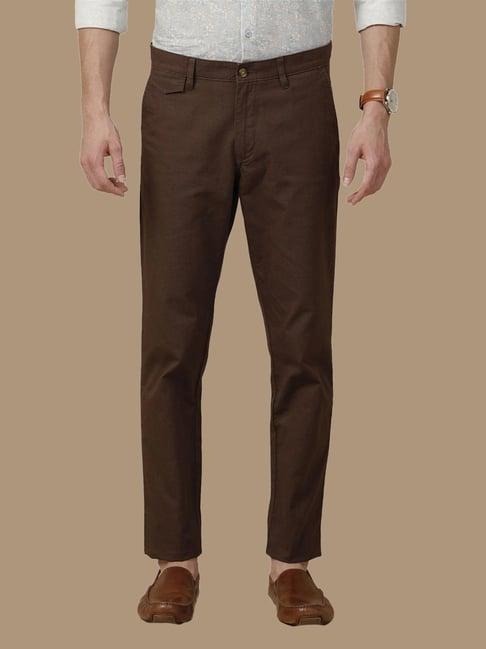 cavallo by linen club brown linen contemporary fit trousers