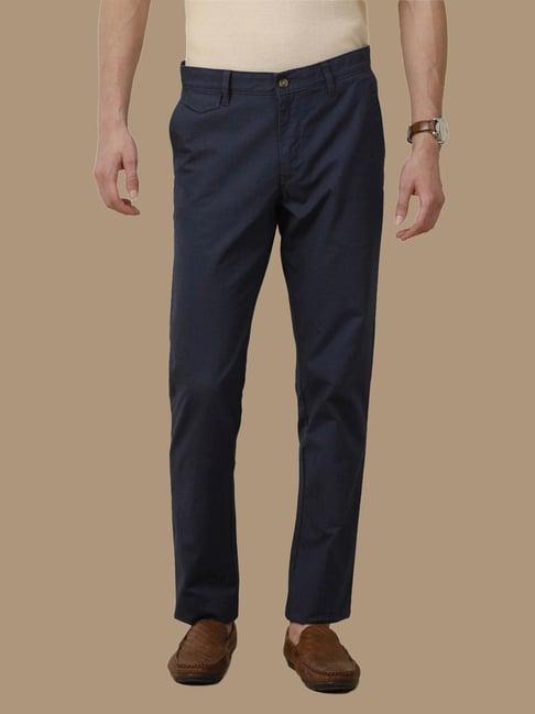 cavallo by linen club navy blue linen contemporary fit trousers