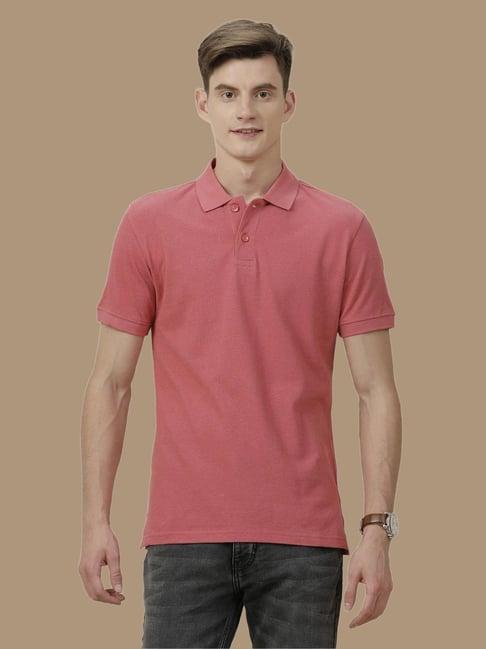 cavallo by linen club pink linen contemporary fit polo t-shirt